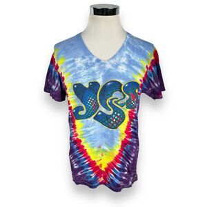 Yes Rock Band T-Shirt Mens Medium Tie Dye‎ 2014 Summer Tour Music Tee V-Neck